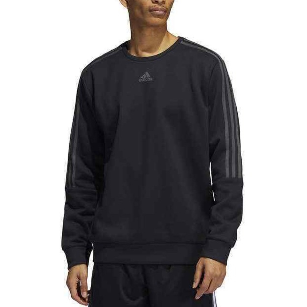 Adidas - 3 Stripe Fleece Crew Sweatshirt Pullover